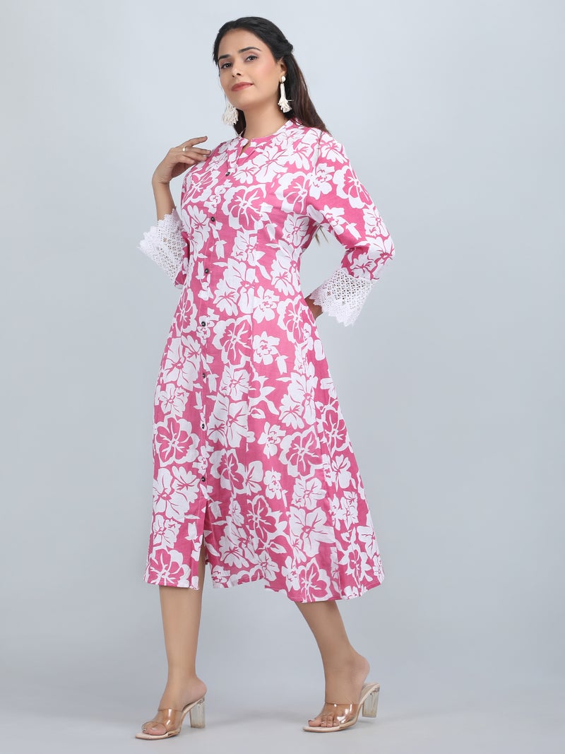 Shifory Floral Print Pink A-Line Kurti for Women - Image 4